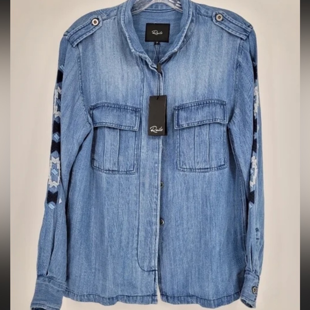 Rails Blue Denim Shirt with Embroidered Details